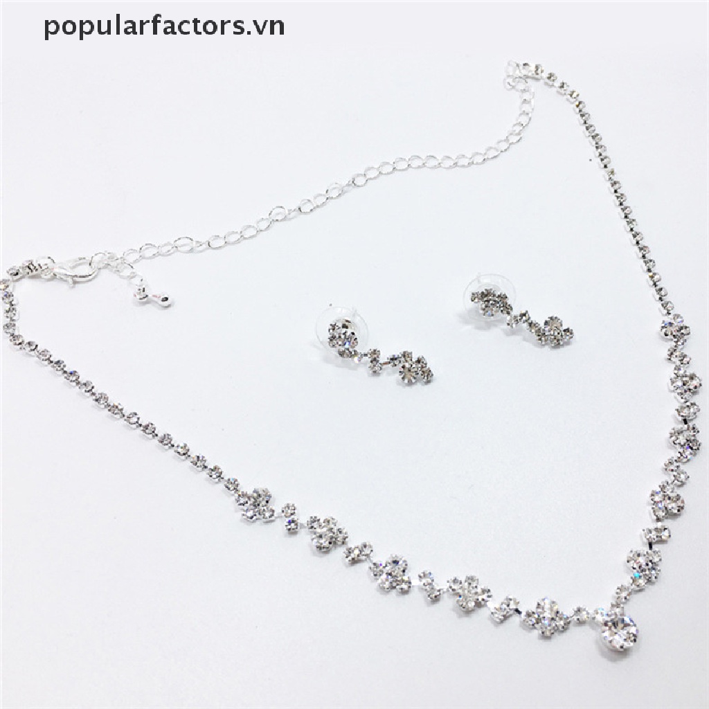 Bộ Trang Sức Vòng cổ + Bông Tai Đính Pha Lê Sang Trọng Cho Cô Dâu