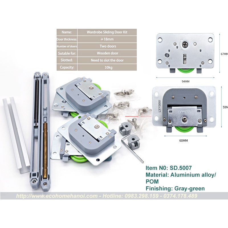 Phụ kiện cửa lùa tủ giảm chấn chất lượng cao SD5007 (hàng loại 1) có hướng dẫn lắp đặt