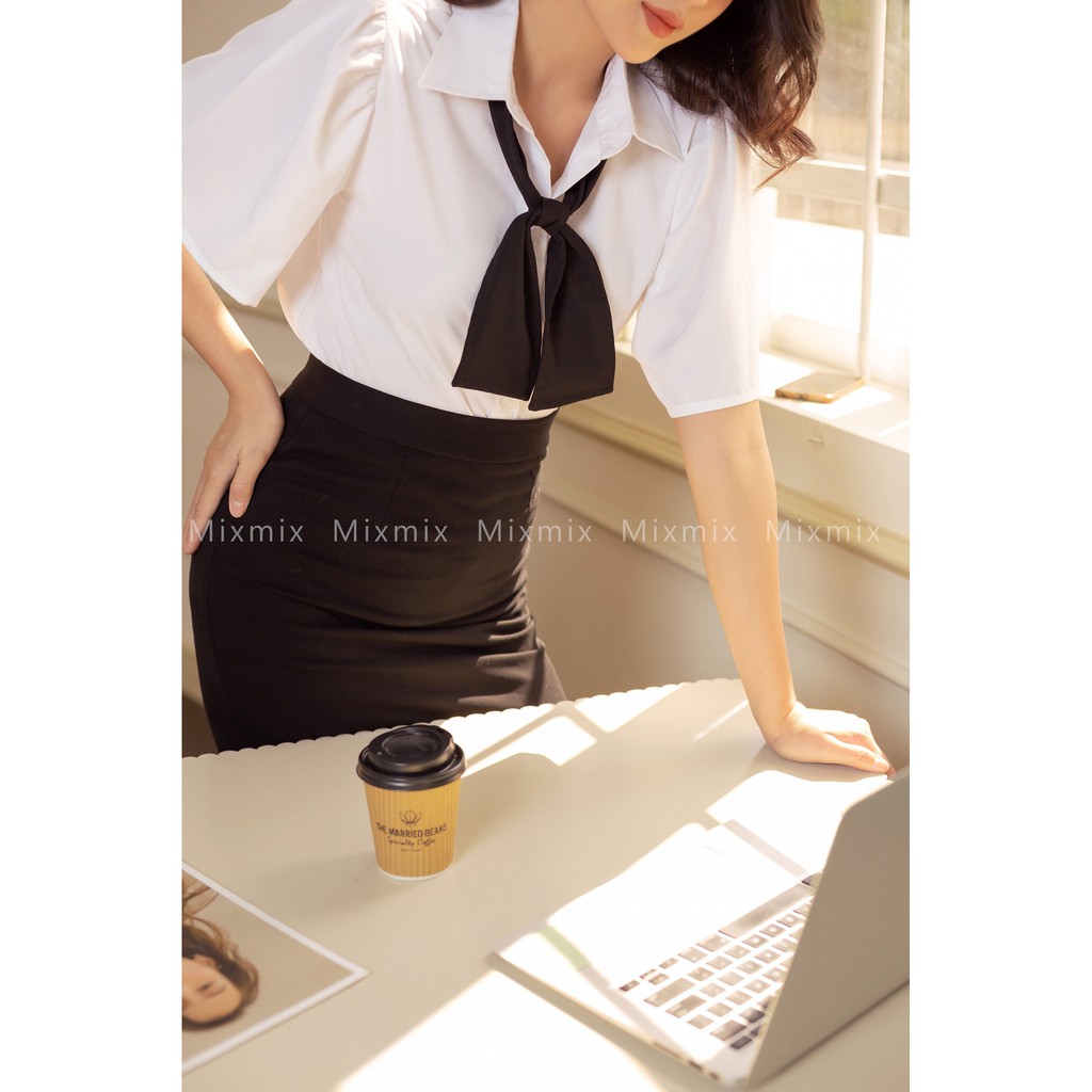 Áo Sơ mi Kate Ý tay ngắn phồng Jesse- MIXMIX - Hàng thiết kế - hình thật shop chụp