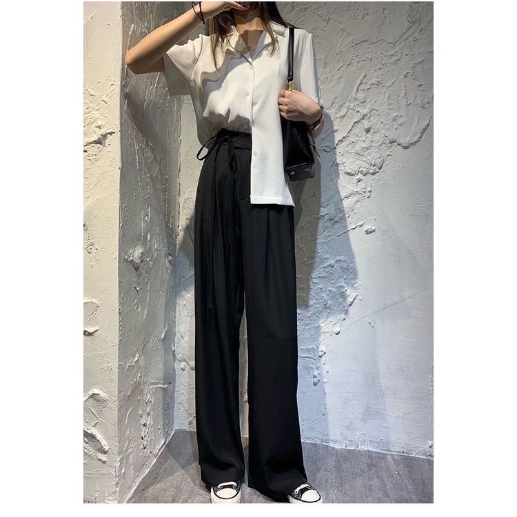 Quần suông ống rộng thắt nơ cạp siêu xinh tôn dáng