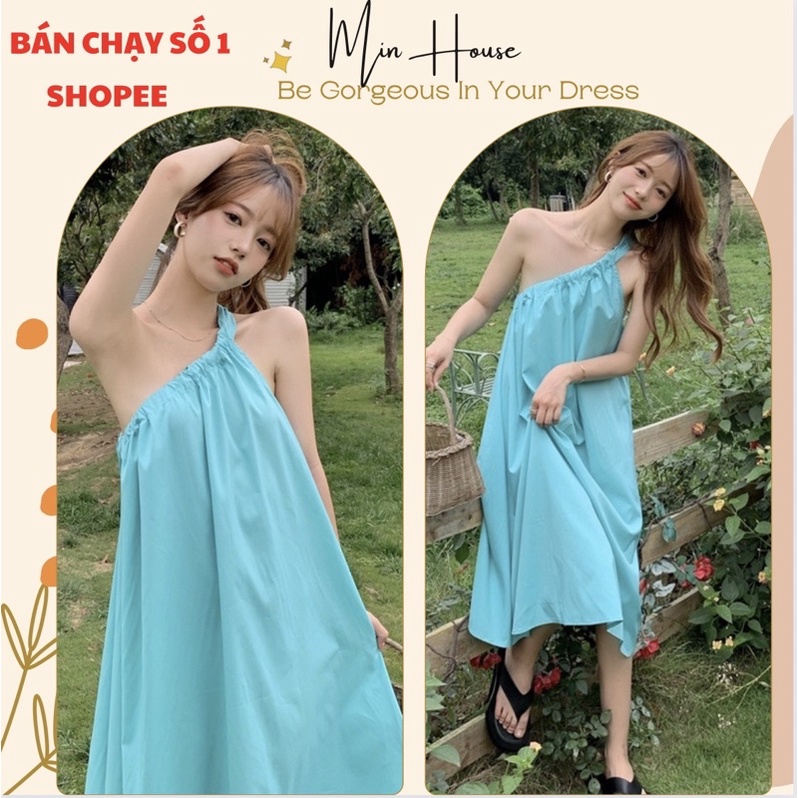 váy maxi lệch vai xanh du lịch biển siêu đẹp-Hàng quảng châu loại 1-đầm maxi đi biển-váy đi du lịch hot nhất | BigBuy360 - bigbuy360.vn