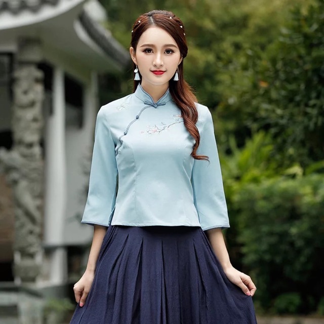 Áo sườn xám vải mát co giãn nhẹ PMS63