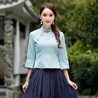 Áo sườn xám vải mát co giãn nhẹ PMS63