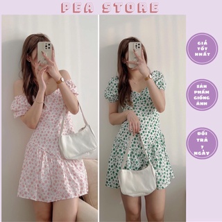 Váy hoa nhí cúp ngực dáng xoè lưng chun có lót trong - Đầm hoa nhí cúp ngực tay bồng xinh xắn (Pea Store)