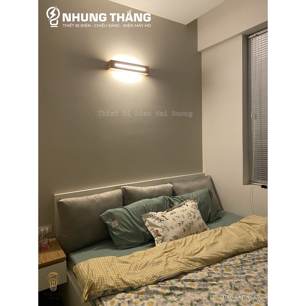 Đèn Tường Trang Trí Decor Hình Chữ Nhật Thân Gỗ Phong Cách Bắc Âu DT-161G - Led Siêu Sáng