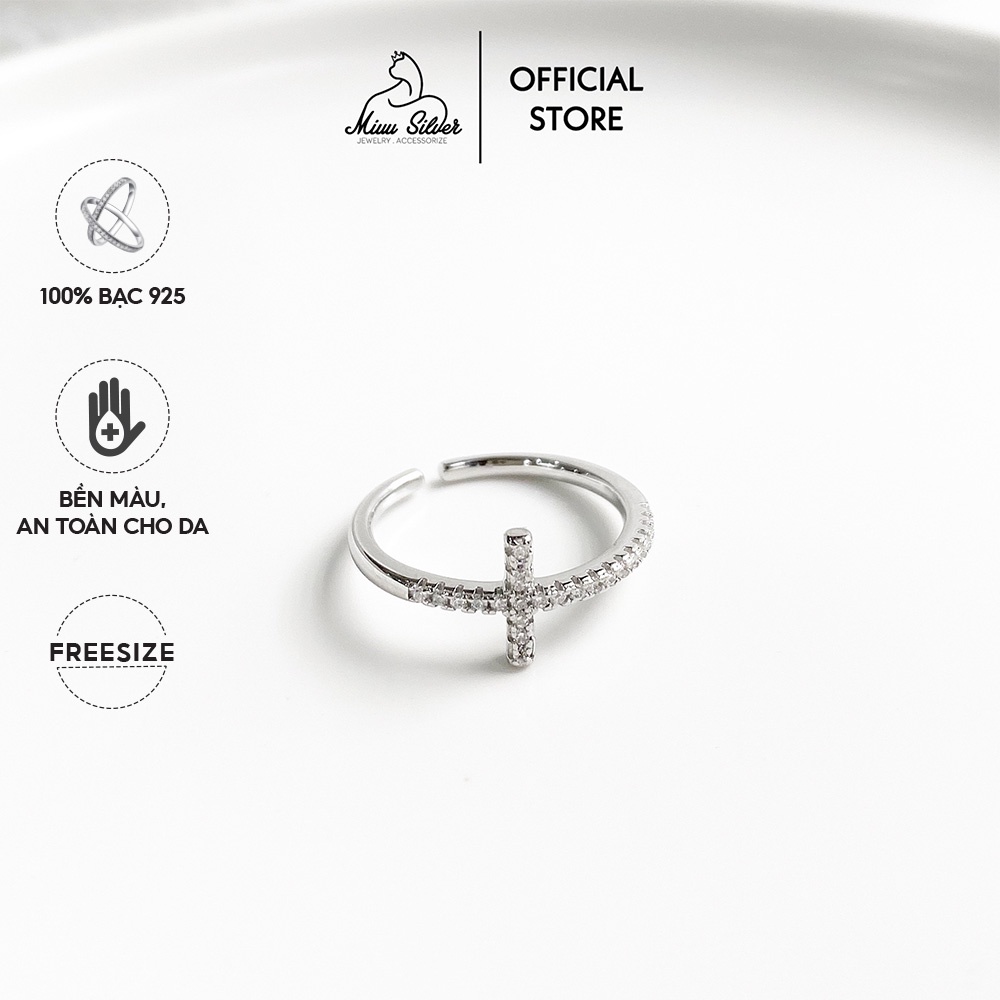 Nhẫn bạc nữ Miuu Silver, nhẫn nữ dấu cộng đính đá hở có thể điều chỉnh size Aria Ring