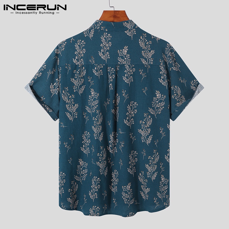 Áo kiểu INCERUN tay ngắn cotton in họa tiết phong cách vintage cá tính thời trang cho nam