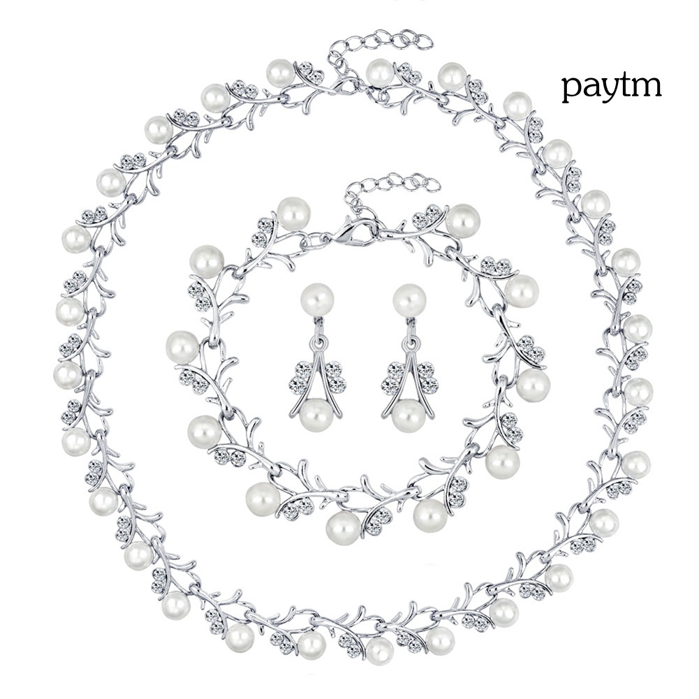 【❥(^ _-) Bộ Trang Sức Gồm Vòng cổ / Bông Tai / Vòng Tay Đính Ngọc Trai Giả