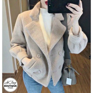 Áo Khoác Nữ Lông Thỏ Bo Tay Siêu Ấm