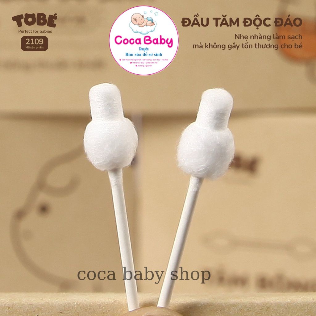 Tăm bông sơ sinh hồ lô Tobé êm mềm, thấm hút nhanh 100% từ sợi bông thuần khiết an toàn cho bé