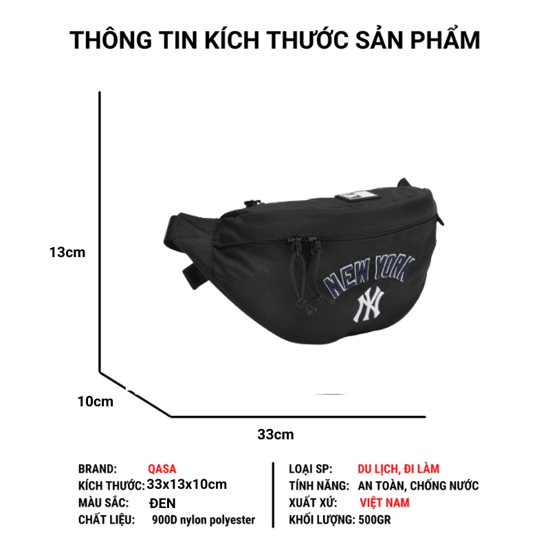 Túi bao tử đeo chéo New Era X MLB New York thời trang nam nữ màu đen unisex chống nước QASA