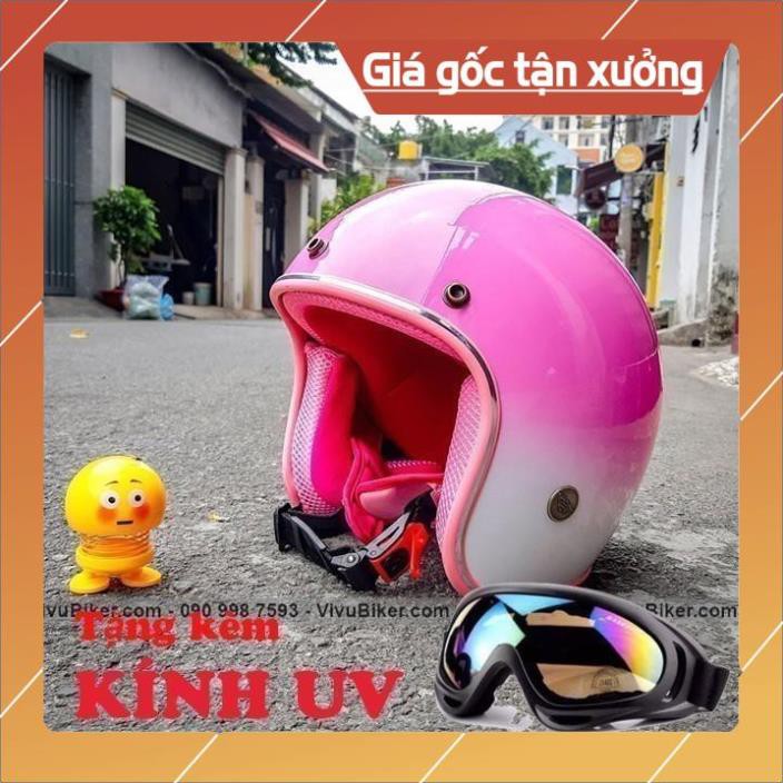 [Giống ảnh] COMBO Nón bảo hiểm 3/4 trắng lót cam kèm kính uv - Combo mũ bảo hiểm 3/4 đi phượt siêu dễ thương kèm kính uv