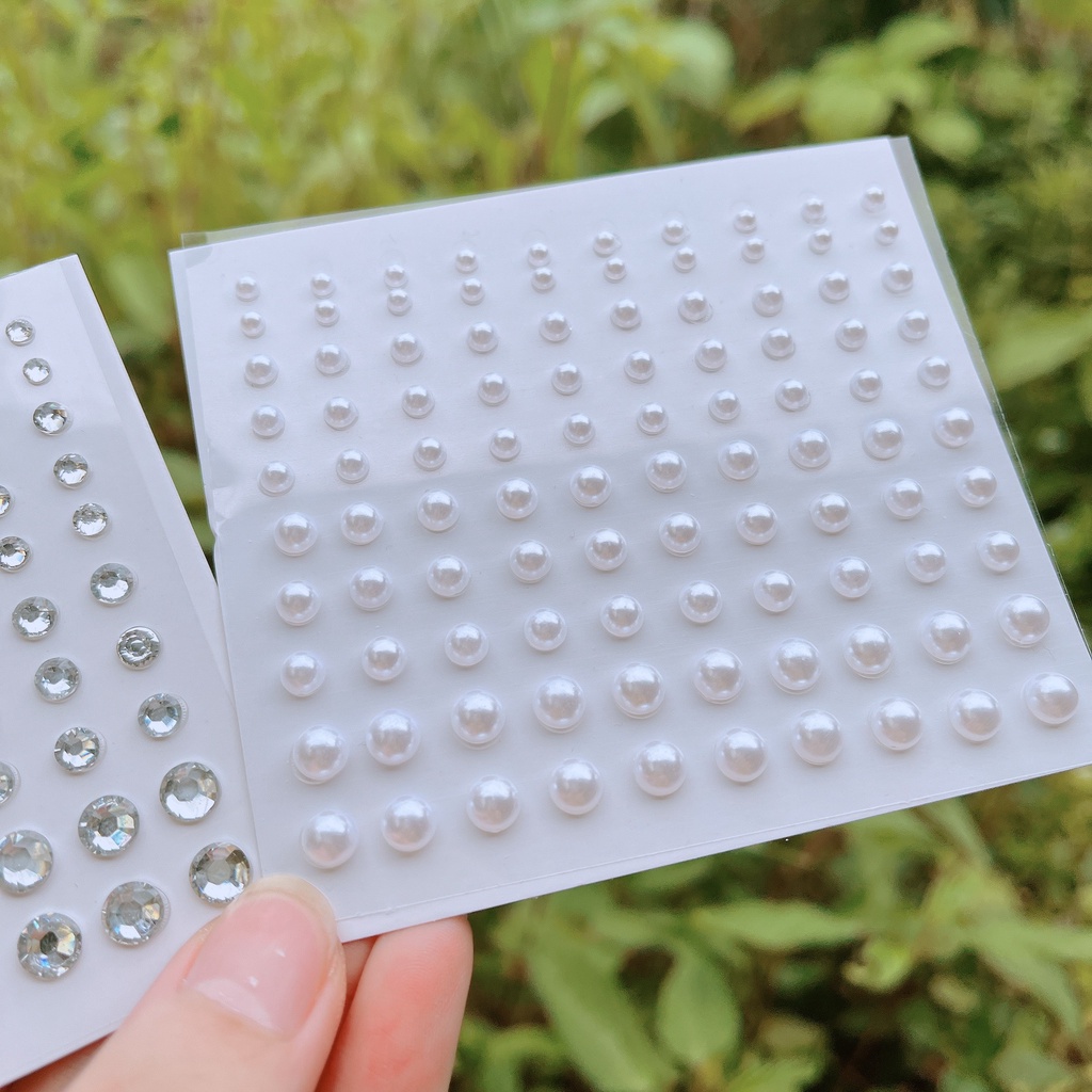 Đá Đính Tóc Có Sẵn Keo Dán 100 Viên/ 1 Vỉ, Đá Trang Điểm