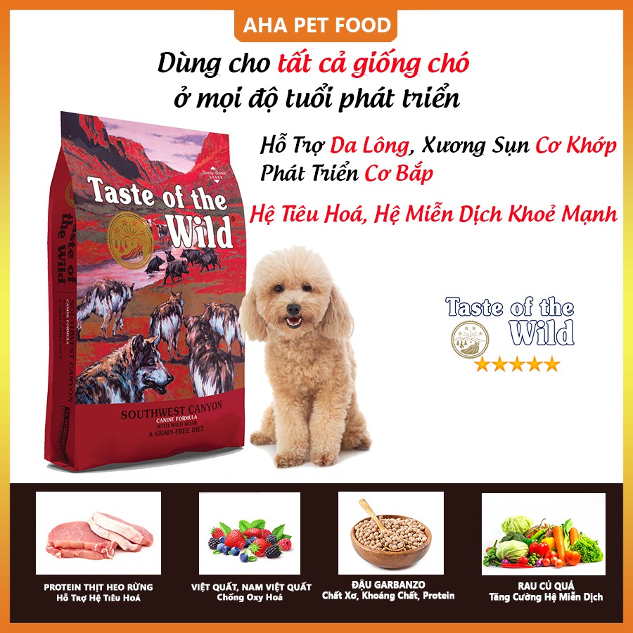 [Nhập Khẩu USA] Thức Ăn Cho Chó Poodle Taste Of The Wild Bao 2kg -  Southwest Canyon Thịt Heo Rừng, Trái Cây Rau Củ Quả