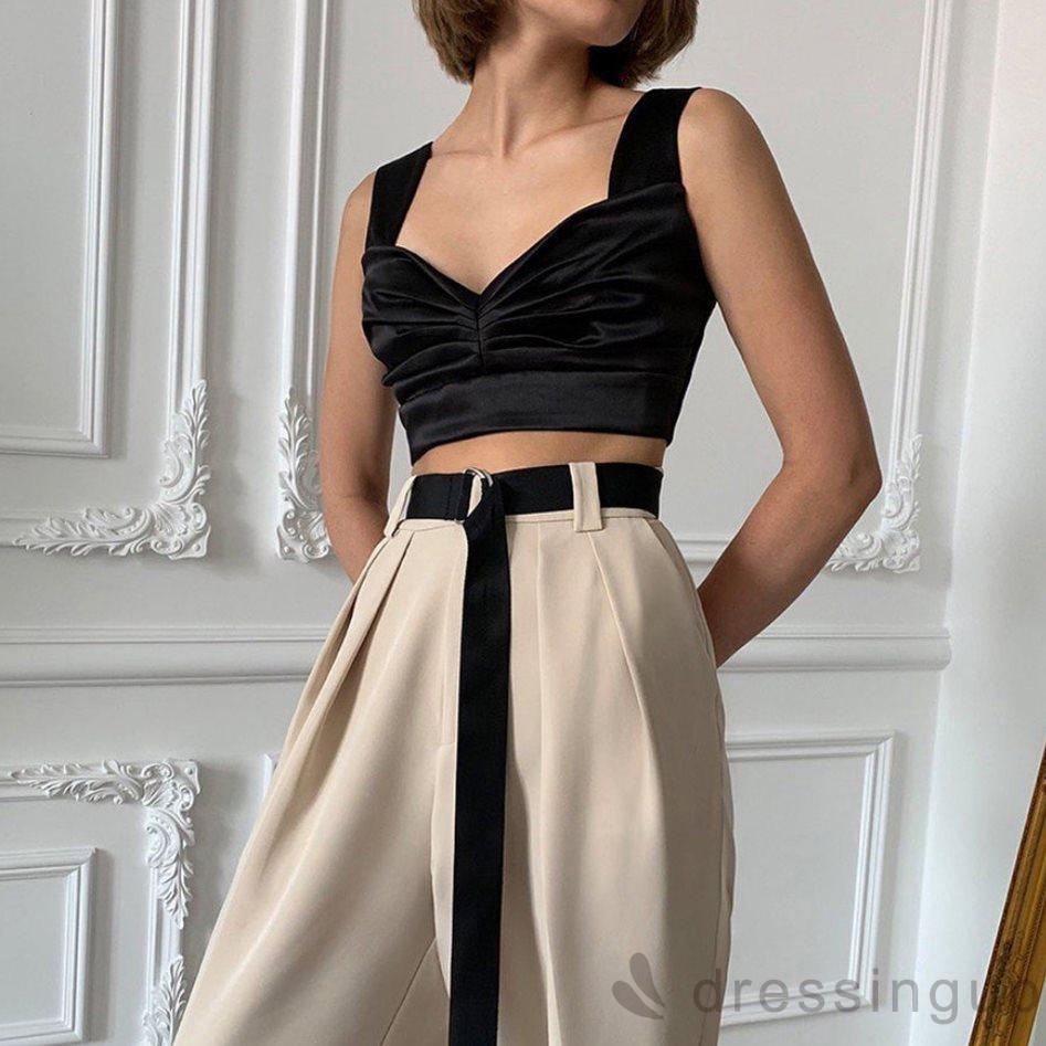 Áo Croptop Sát Nách Cổ Chữ V Thiết Kế Hở Lưng Quyến Rũ