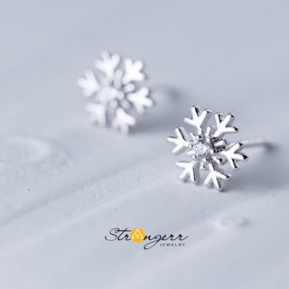 Khuyên tai SNOW Bạc 925 cao cấp - Bông tai hình bông tuyết phong cách Hàn Quốc - Phụ kiện thời trang STRANGERR