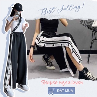 Q017 Quần culottes cúc bấm xẻ tà nam nữ ăn gian chiều cao Quần suông dài ống rộng đen trắng mặc với croptop áo body đẹp