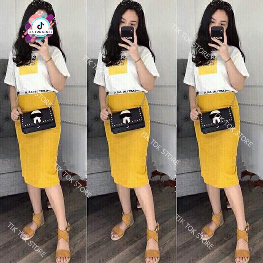 Áo thun tay lỡ và chân váy bút chì, set váy nữ cho mùa hè TIK TOK STORE | BigBuy360 - bigbuy360.vn