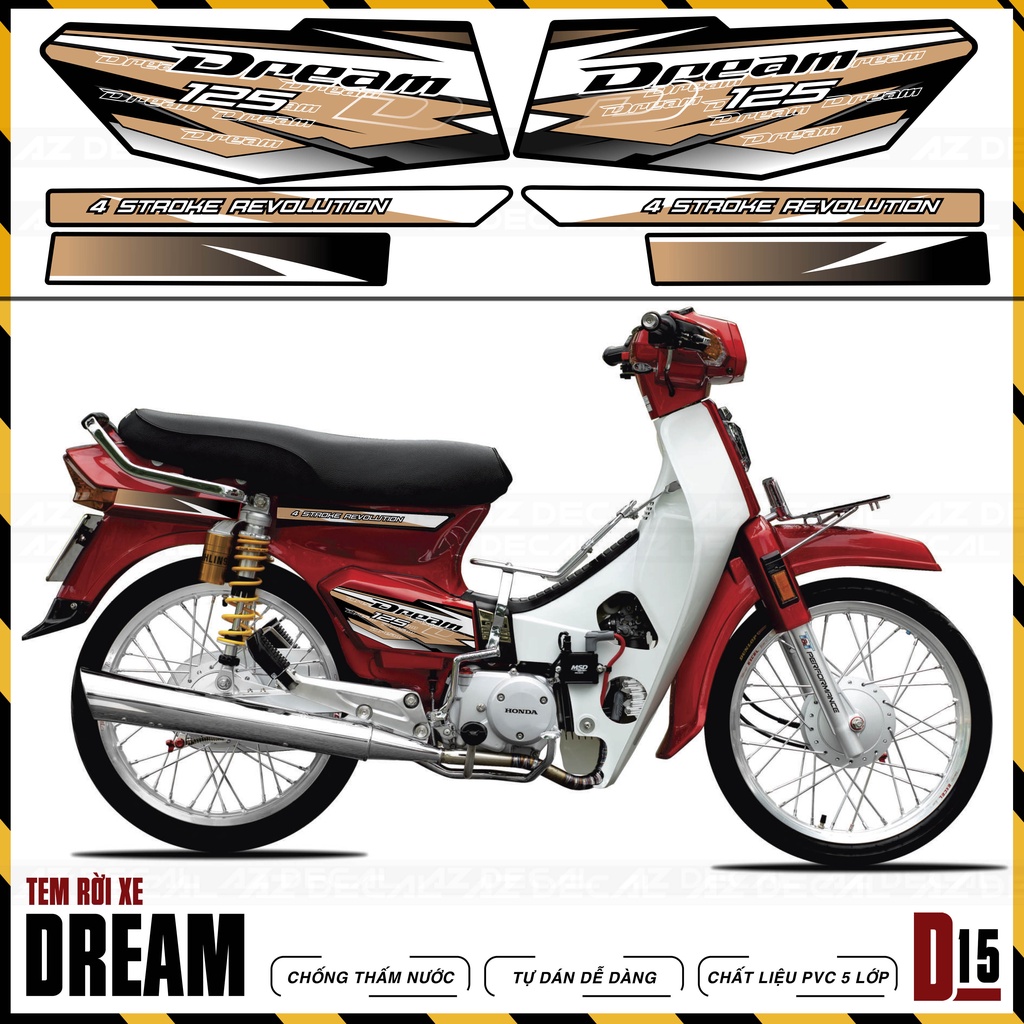 Tem Rời Dán Xe Dream Việt & Thái Thiết Kế | D15 | Decal Chế Chất Liệu Chống Nước, Chống Phai Màu, Dễ Dàng Tự Dán