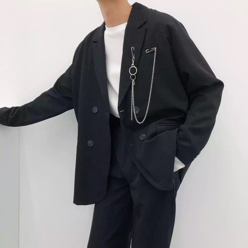 Áo blazer đen Áo vest nam nữ kèm phụ kiện chuỗi+ ghim băng unisex ulzzang siêu chất