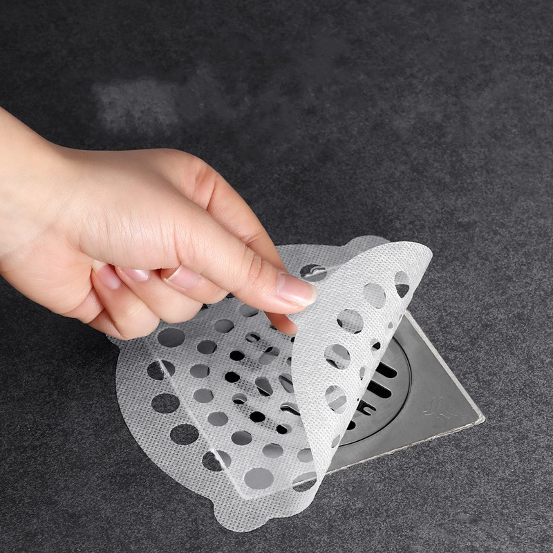 20Pcs Disposable White Floor Drain Sink Sewer Filter Stickers / Anti-blocking Strainer / Bathroom Kitchen Accessories