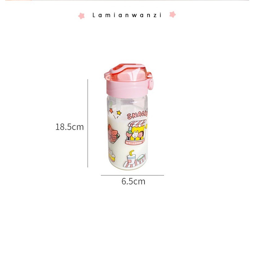 Bình thủy tinh có ống hút và vạch chia ml in hình ngộ nghĩnh 450ml và 550ml