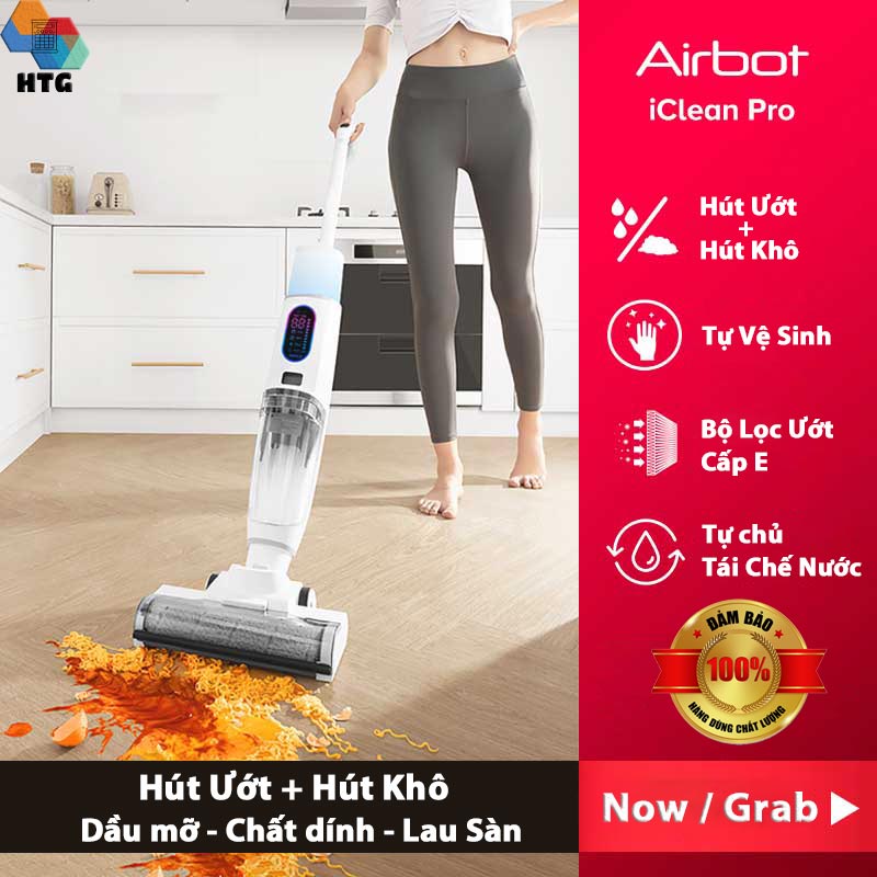 Máy hút bụi lau sàn Không dây Airbot Iclean Pro Bản Quốc Tế, tự động giặt Dẻ, 3 công việc trong 1, hút và lau chuyên sâu