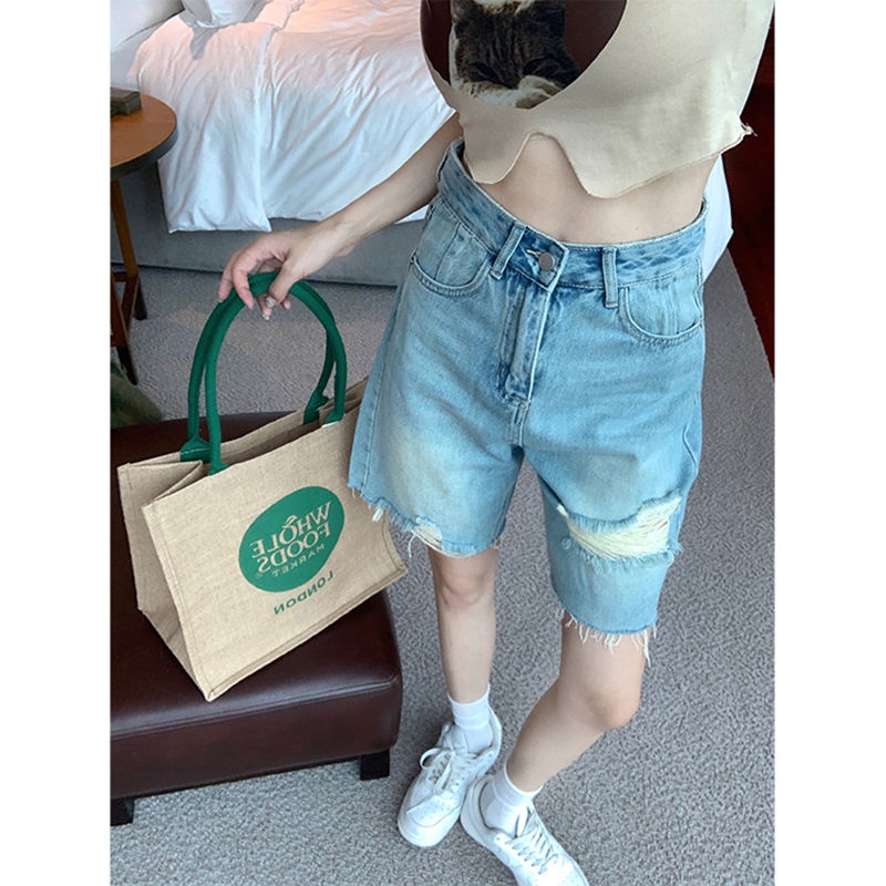 Bán Chạy!Quần Short Jean Rách Dáng Rộng Lưng Cao Phong Cách Retro Mỹ Thời Trang Mùa Hè Cho Nữ