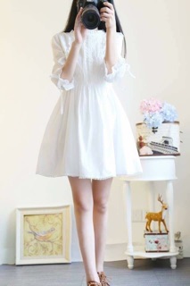 Váy trắng phối ren- ảnh thật
