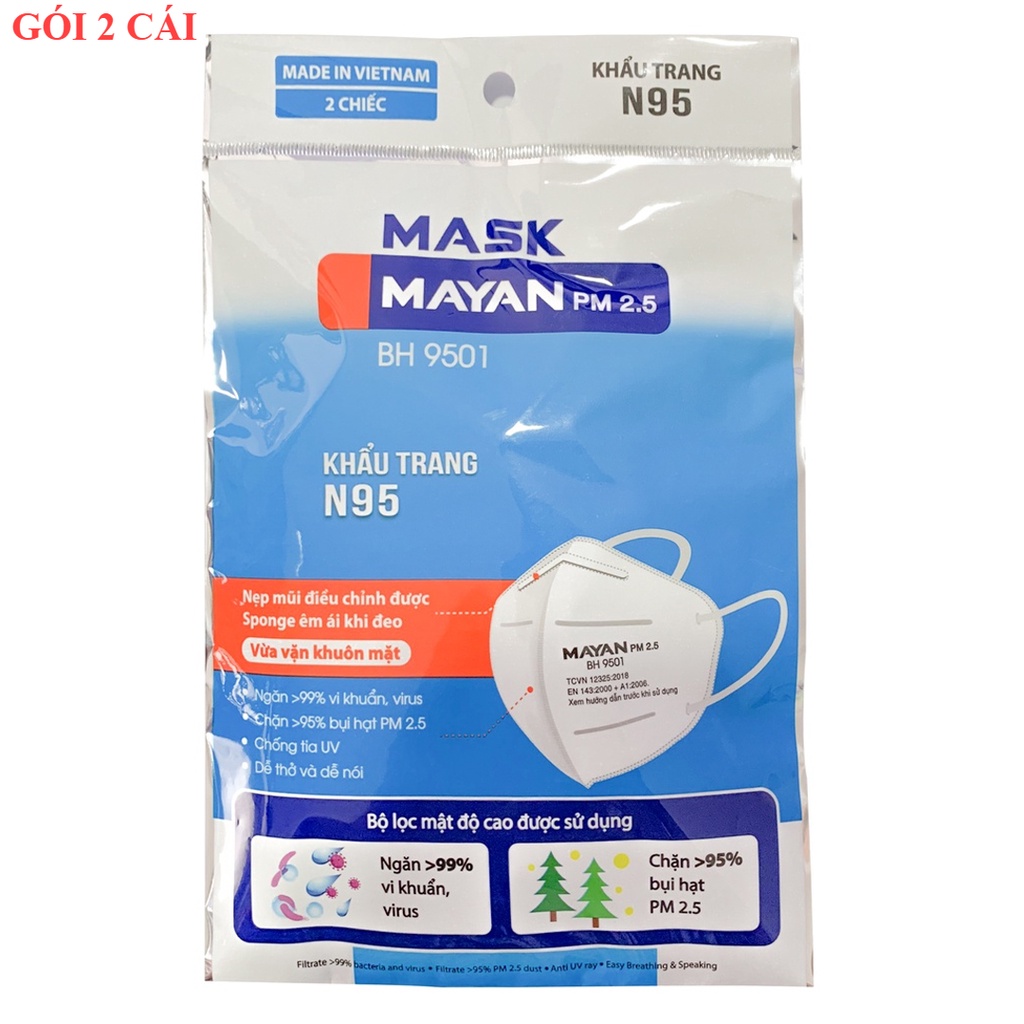 KHẨU TRANG N95 NGĂN BỤI 2.5 PM GÓI 2 CÁI MAYAN