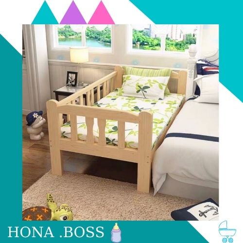 Giường Ghép Cho Bé Gỗ Thông Không Sơn - Kích Thước 128x60x40cm- Quây ba mặt