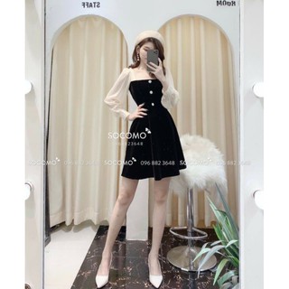VÁY NHUNG ĐÍNH CÚC HOA 2 MÀU