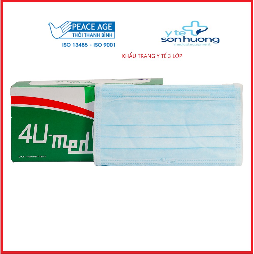 Combo 05 hộp Khẩu trang y tế 3 lớp 4u-Med hộp 50 cái
