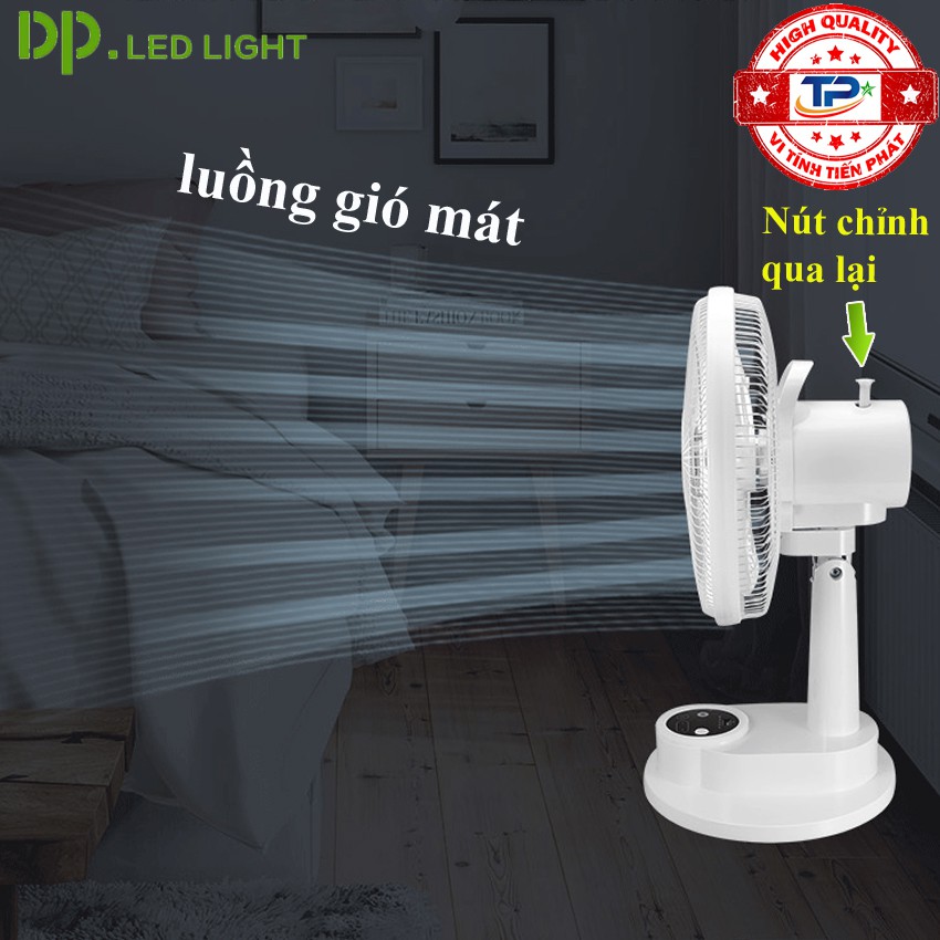 Quạt bàn sạc tích điện DP DP-F104AT tích hợp đèn LED chiếu sáng đèn ngủ- loại quạt lớn gió rất mạnh, nút bấm cảm ứng