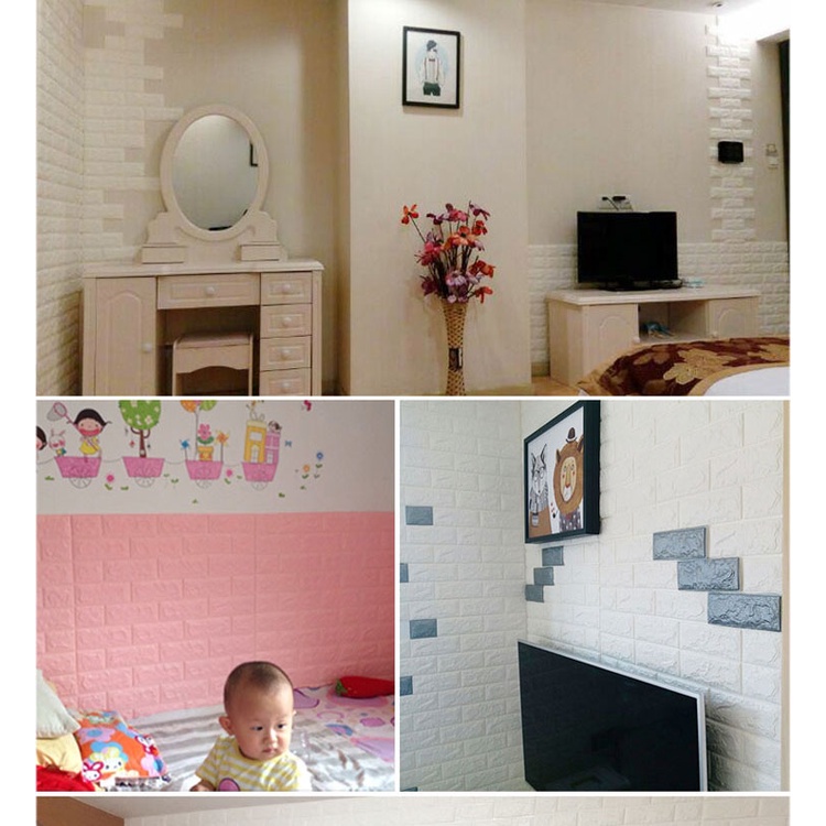 Miếng Dán Tường Bằng Xốp Mềm Tự Dính Màu Trơn 3d Chống Thấm Nước Trang Trí Phòng Khách