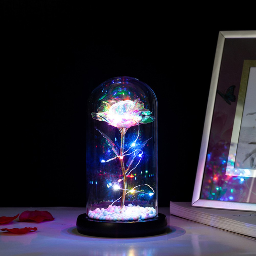 Bông Hồng Vĩnh Cửu Bằng Lá Vàng Có Đèn Led Sáng Tạo