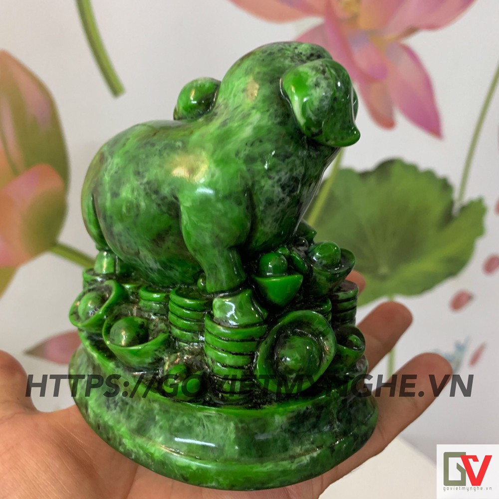 Tượng đá con heo trang trí tượng heo phong thủy - Chiều cao 11cm - Màu xanh lục bích - Đá Composite