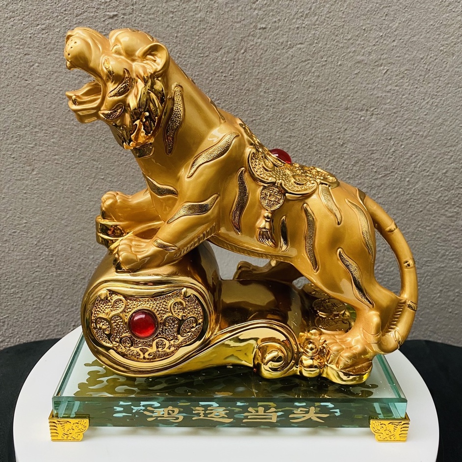 Hổ vàng lưng ngọc phước đáo chiêu tài lộc đế thuỷ tinh SIZE LỚN 01499