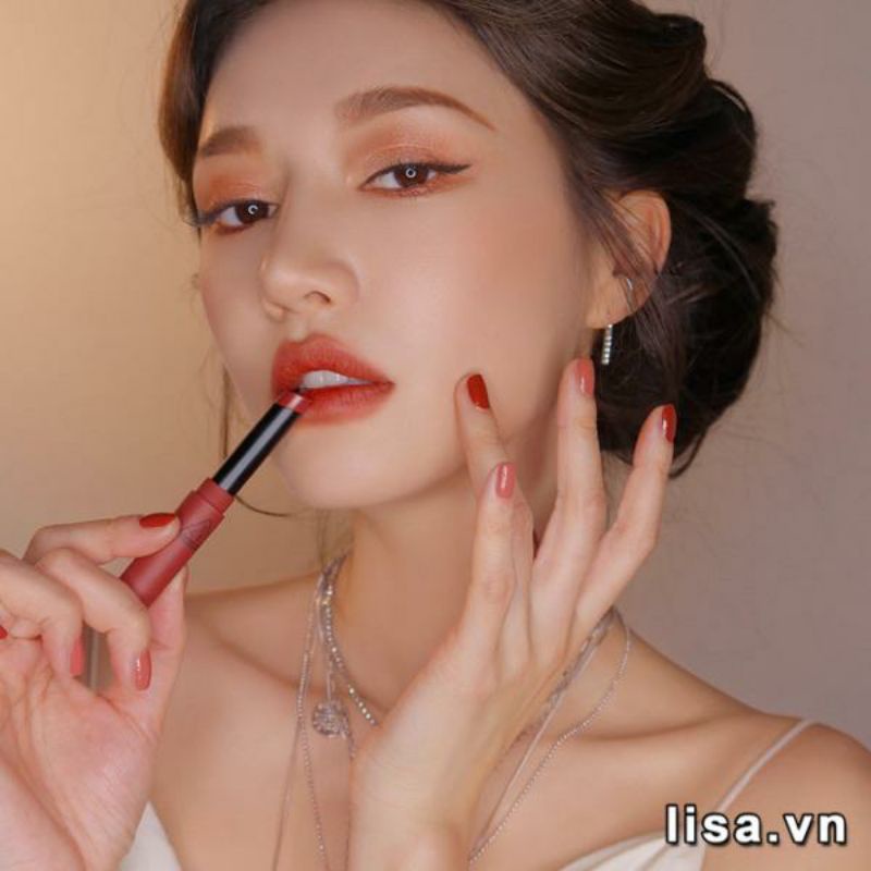 Son lì 3.C.E slim fluffy red đỏ cam đất dupe mac chilli