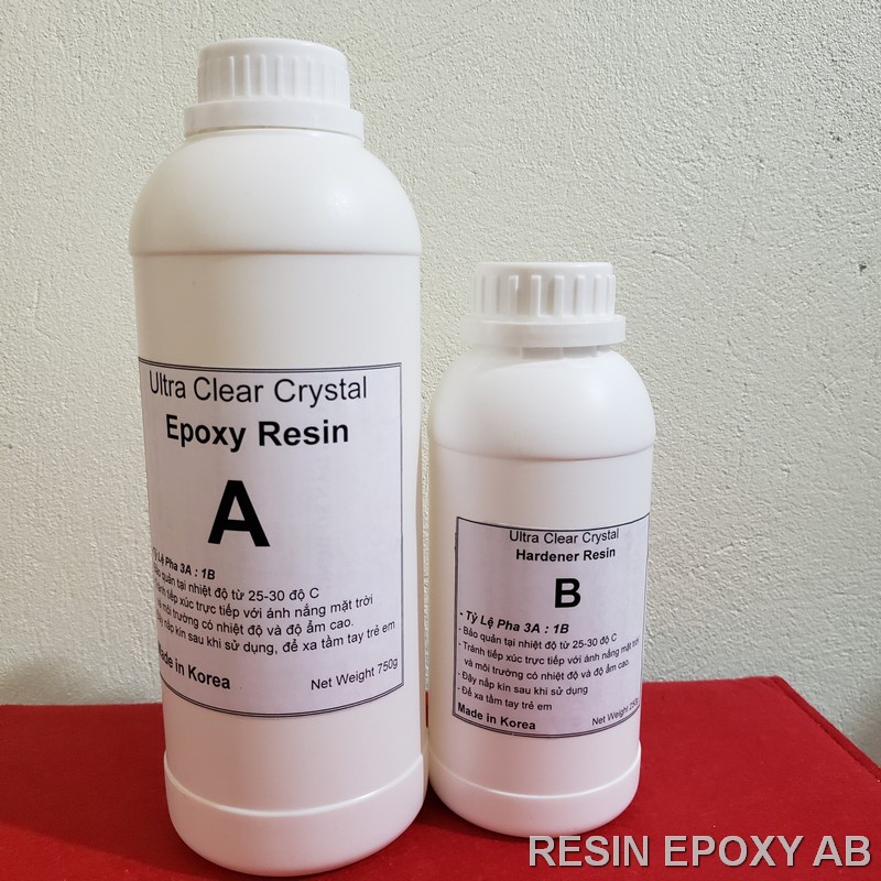 1KG Keo ReSin AB 3-1 Epoxy Loại Trong Không Ngả Vàng, Siêu Cứng Bóng, Tự Tan Bọt