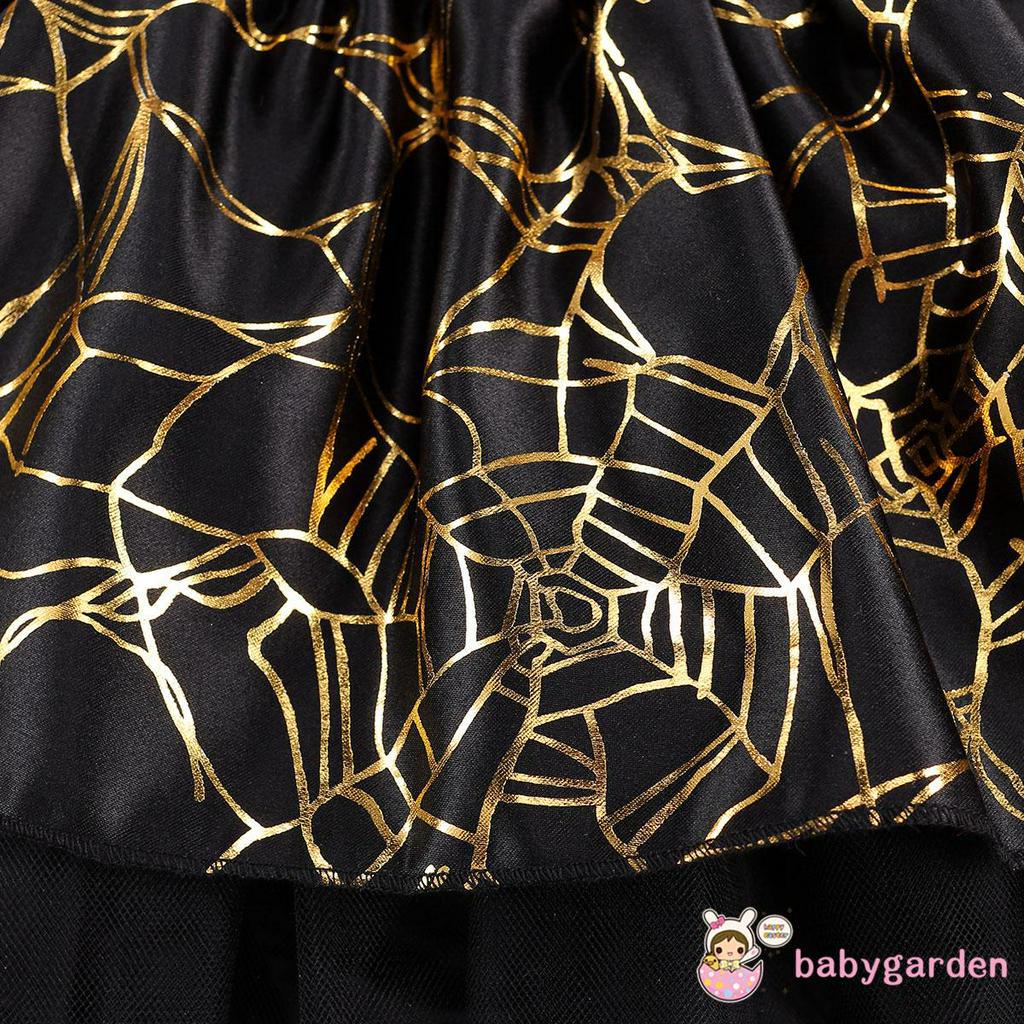 Đầm Xòe Tulle Liền Quần Phối Nơ Hoạ Tiết Mạng Nhện Cho Bé Gái