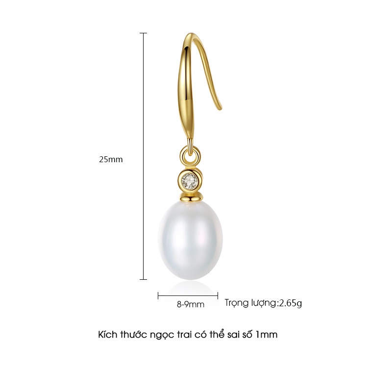 Bông tai ngọc trai nuôi nước ngọt mạ vàng 18K có giấy kiểm định chất lượng - B1932- Bảo Ngoc Jewelry