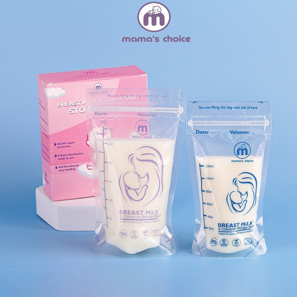 Hộp 30 túi trư sữa, túi đựng sữa mẹ MAMA'S CHOICE 120ML 100% không BPA và DEHP