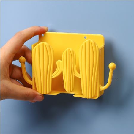 Kệ gắn tường để điện thoại khi sạc họa tiết xương rồng - Giá để điện thoại, điều khiển dán tường có móc treo