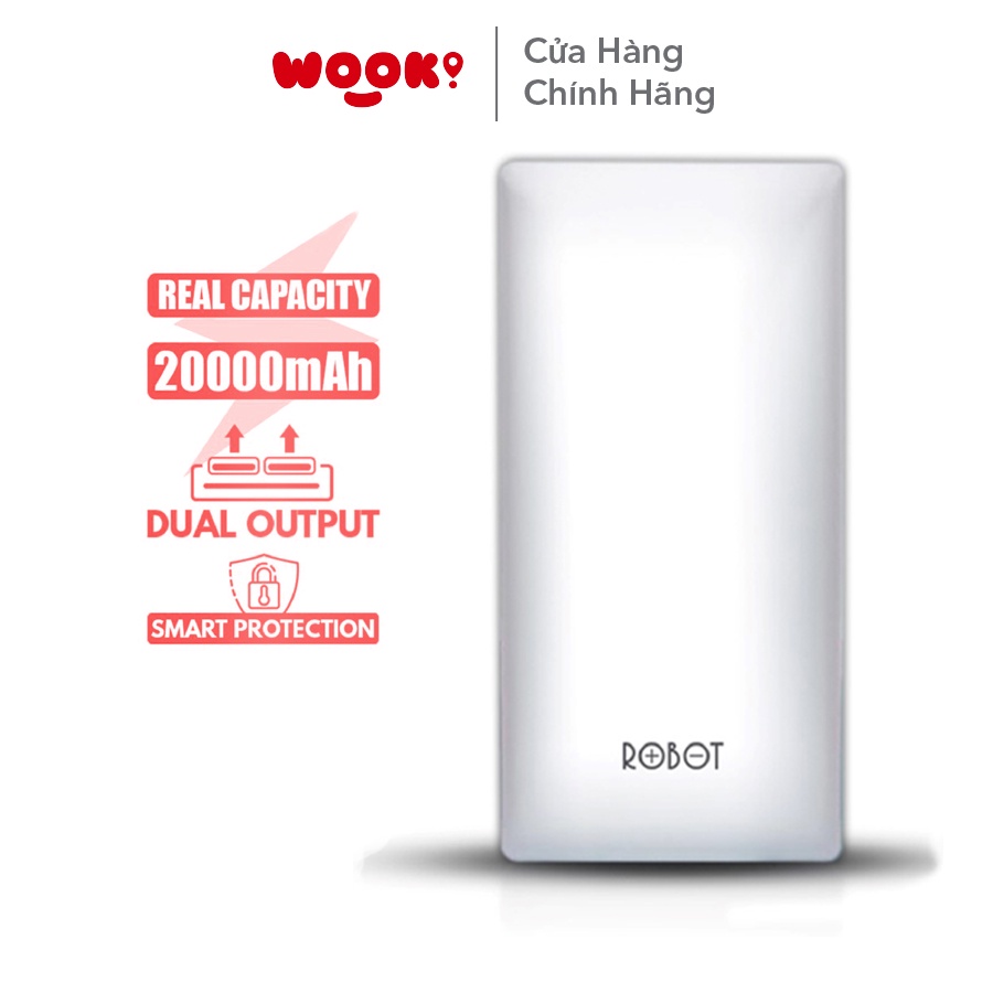 Pin Sạc Dự Phòng 20000mAh ROBOT RT20 Công Suất 10W 2 Output USB &amp; 2 Input Micro Type-C Bảo Hành Chính Hãng 12 Tháng