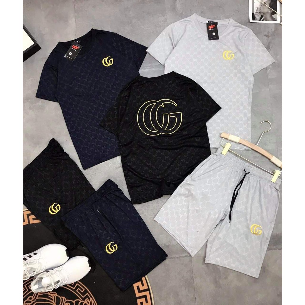 Set áo GC + quần đùi nam, áo cộc tay nam, bộ hè nam chất thông hơi mát lạnh 3 màu đen, trắng, xanh HBTY125