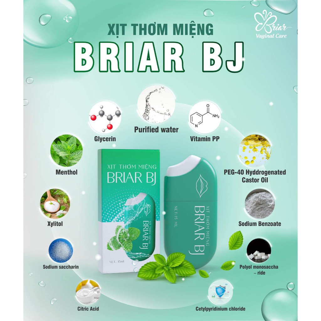 Xịt Thơm Miệng Kháng Khuẩn Bj Briar Buscu Mát Lạnh Vị Bạc Hà The Mát - Chấm Dứt Hôi Miệng.