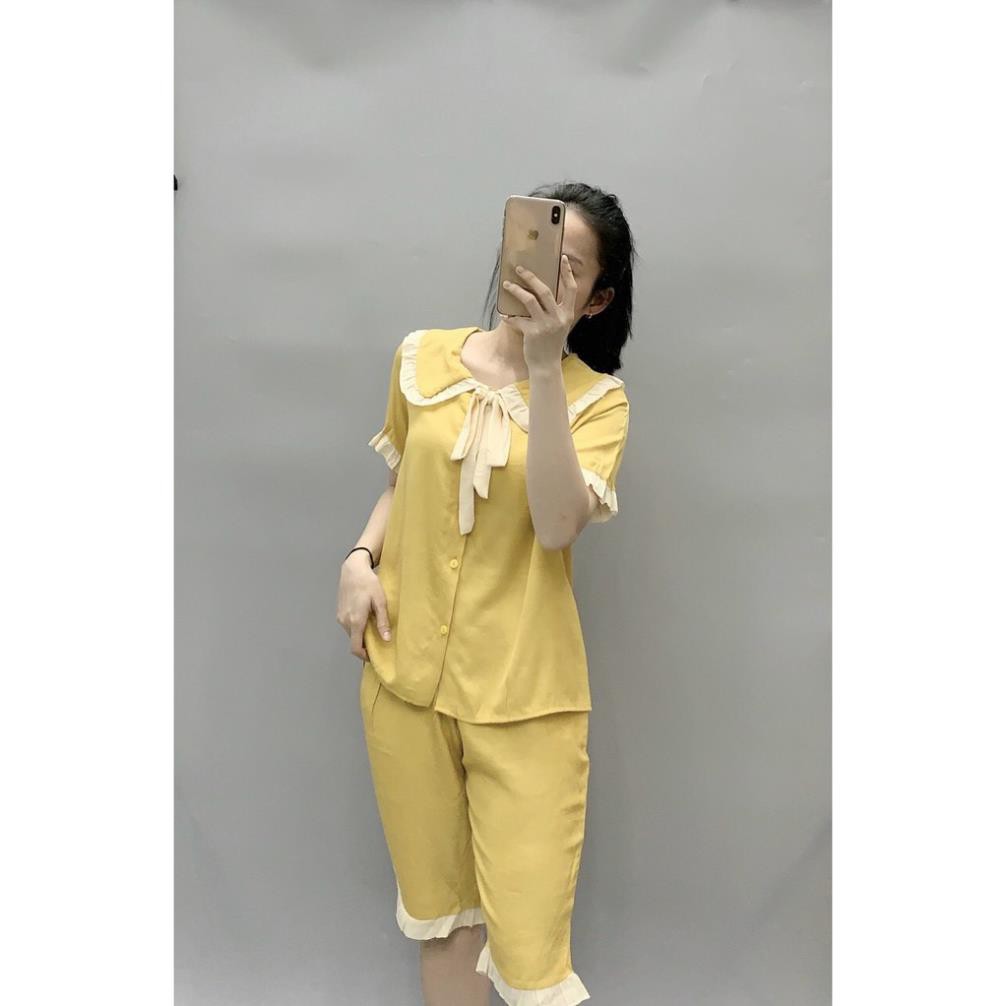 Bộ Đồ Pijama Tay Ngắn-Bộ Đồ Mặc Nhà -Vải Đũi Thái Loại 1[Hàng Freesize Có Kèm Ảnh Thật SP]