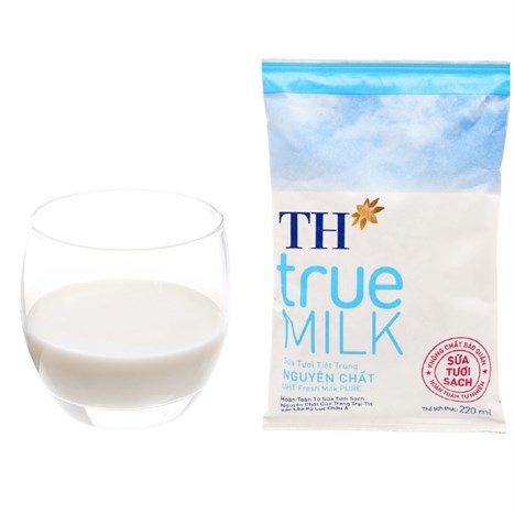 Sữa tươi tiệt trùng nguyên chất không đường TH true MILK bịch 220ml