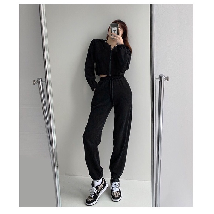 Quần jogger nỉ tăm bo gấu cá tính
